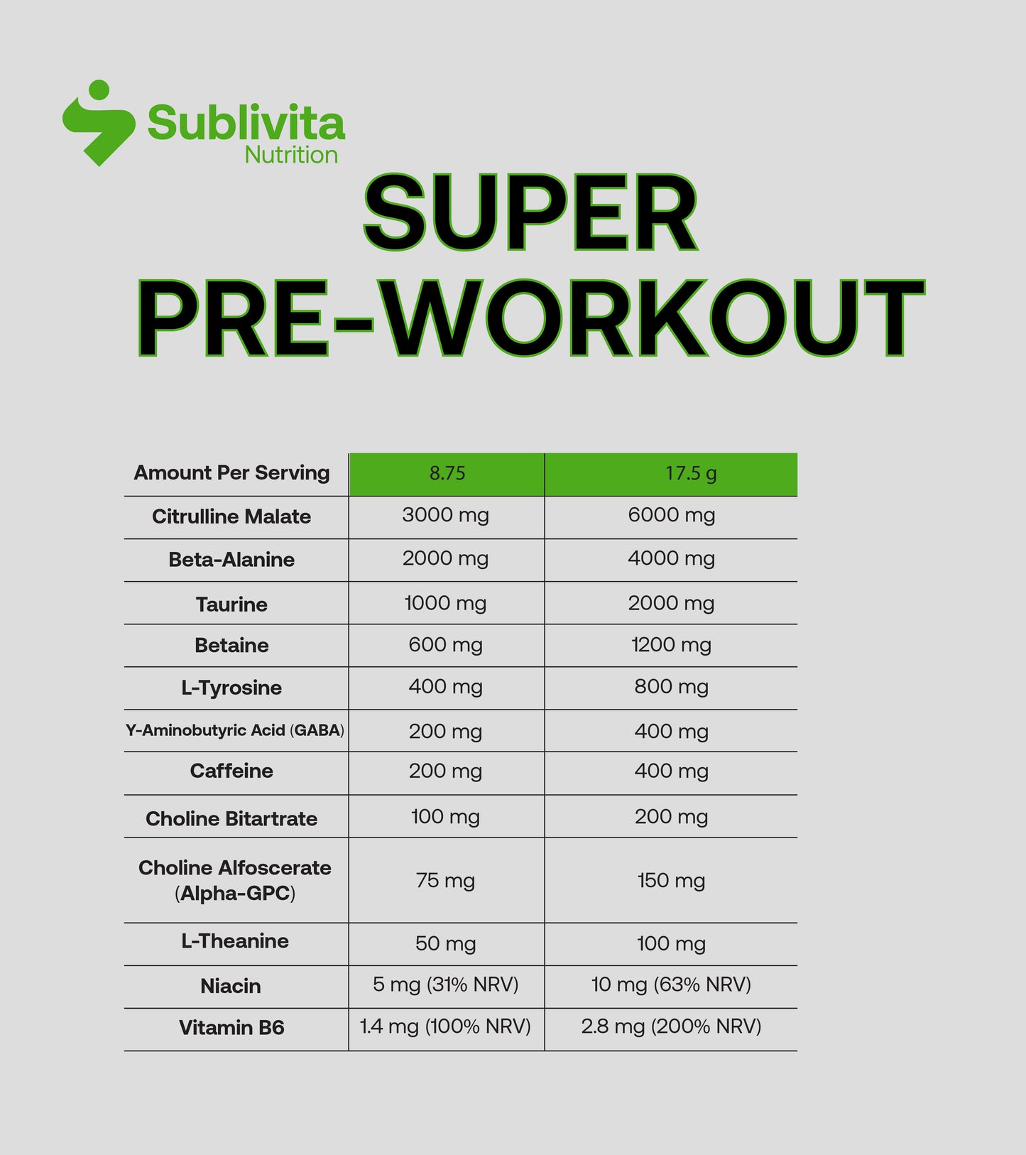 Sublivita SUPER PRE WORKOUT 350 GR